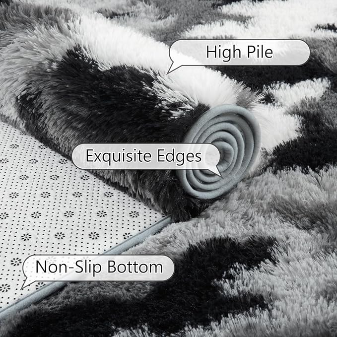 AROGAN Soft Fuzzy Kids Rugs for Girls Room Playroom 8x10 Feet, Fluffy Cute Colorful Princess Carpet for Kids Teens Nursery Toddler, Bedroom, Camouflage Black and White