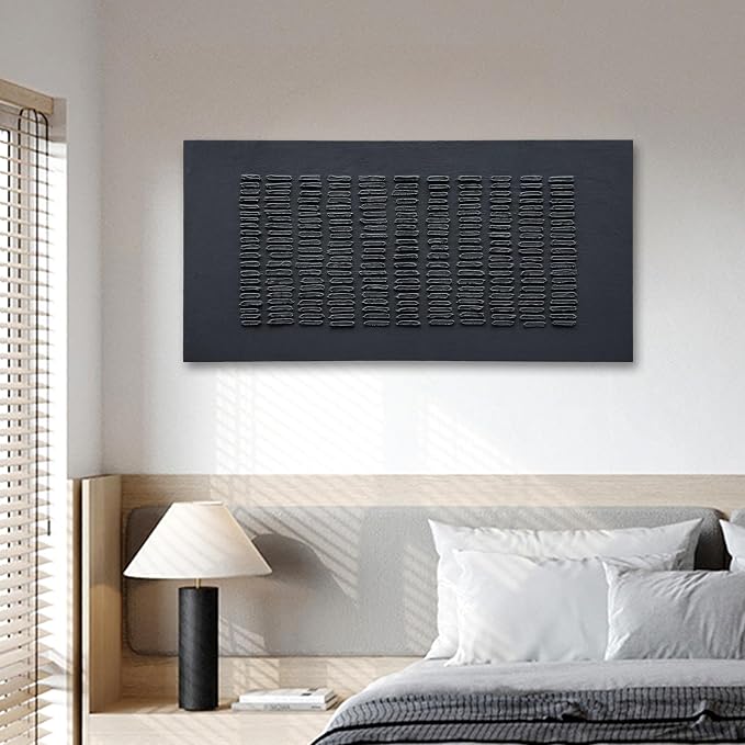 NANKAI Art Hand-Painted Thick-Textured Black Minimalist Wall Art, 30x60 inches Contemporary Art Canvas Oil Painting, Large-Scale Home Office Corridor Wall Art