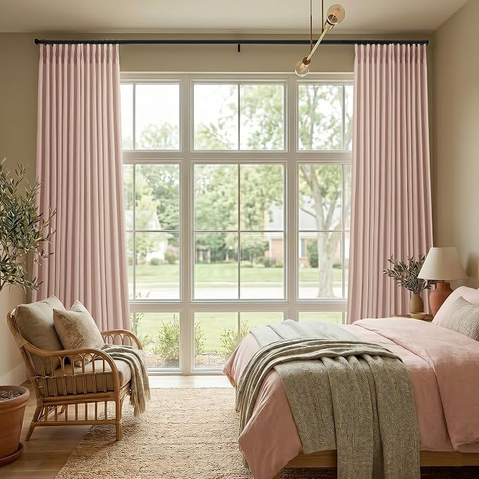 Pinch Pleated Linen Curtains 92 Inch, 2 Panels Premium 400GSM Memory Trained Semi Sheer Light Filtering Window Drapes for Living Room Bedroom Dining,Back Tab & Adjustable Hooks Rings, Muted Terracotta