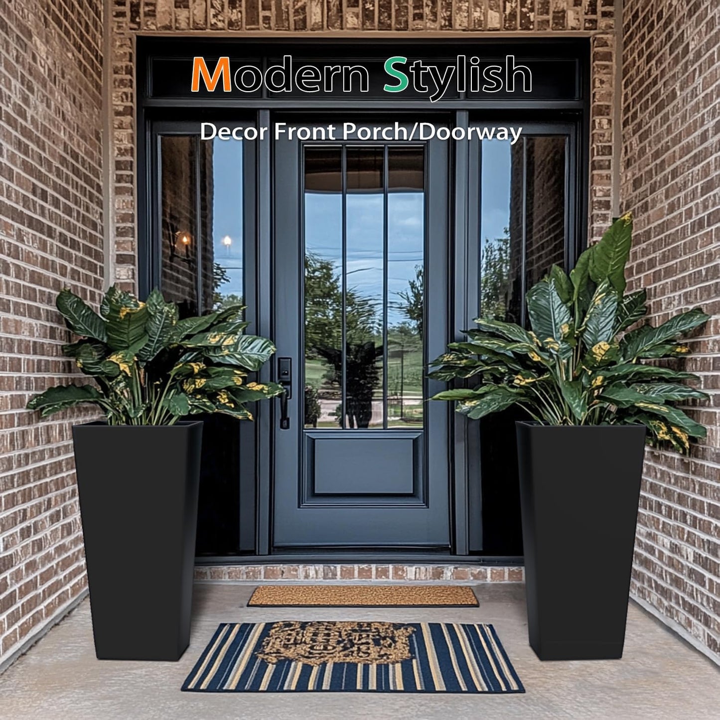 Tall Planters for Outdoor Plants, Large Resin Flower Pots for Garden, Front Porch, Patio, Indoor - Set of 2 (Black, 27.5 inch - 2 Pack)