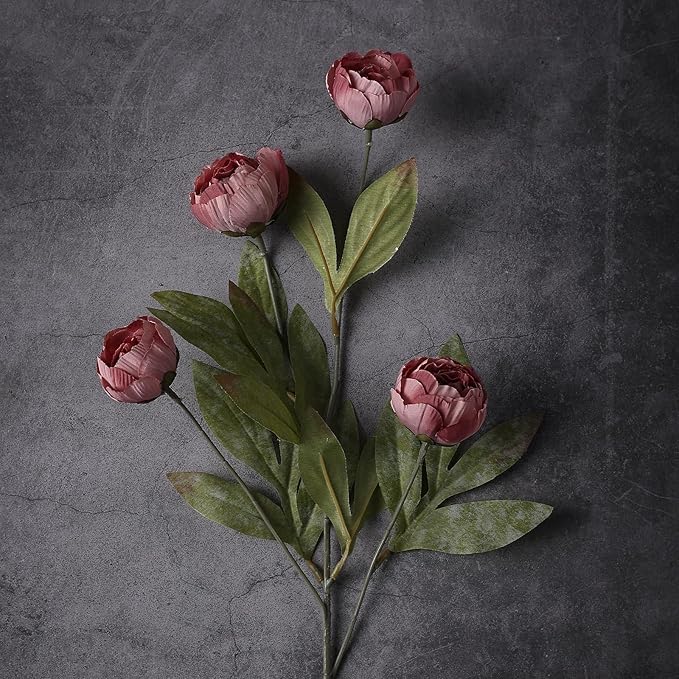 VIERENA 12 Pcs Faux Silk Peony Artificial Flowers for Vase -27", Bulk Fake Peonies Branches with Stems for DIY Bouquet Centerpieces Wedding Fillers Arrangements Shower Decorations (Warm Pink)