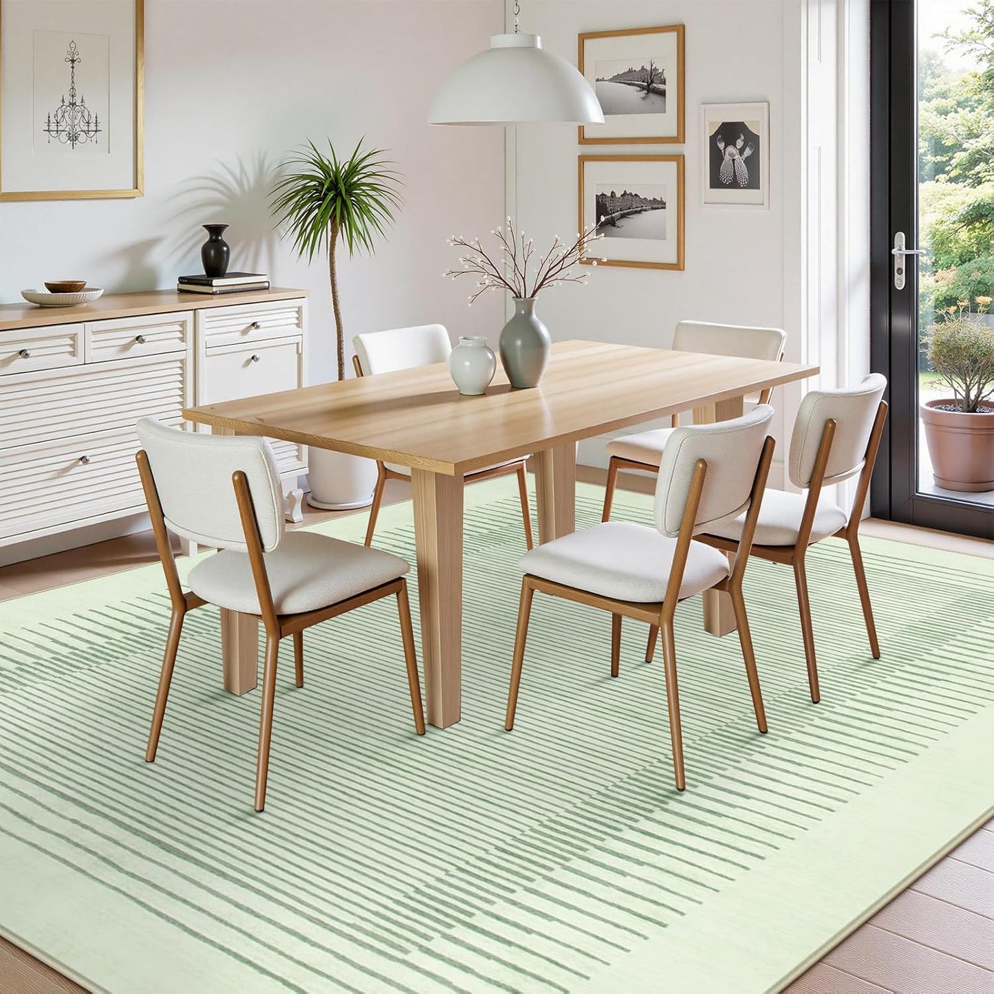 Wonnitar Striped Sage Green 9x12 Rugs for Living Room, Non-Slip Soft Sage Green Bedroom Rug, Low Pile Minimalist Floor Carpet for Nursery Playroom Department (Green,9' x 12')