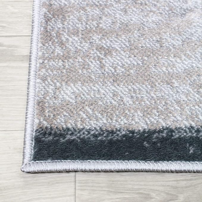 SUPERIOR Indoor Area Rug, Jute Backed, Modern Geometric Patchwork Floor Decor for Bedroom, Office, Living Room, Entryway, Hardwood Floors, Rockwood Collection, 5' x 8', Blue-Taupe