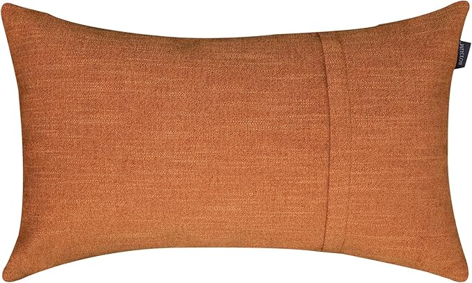 BOYSUM Set of 2 Leather Throw Pillow Covers Lumbar Cotton Linen Decor Patchwork Pillow Cover Faux Leather Pillows Cover for Couch Sofa Living Room Bedroom,Orange 12"x20"