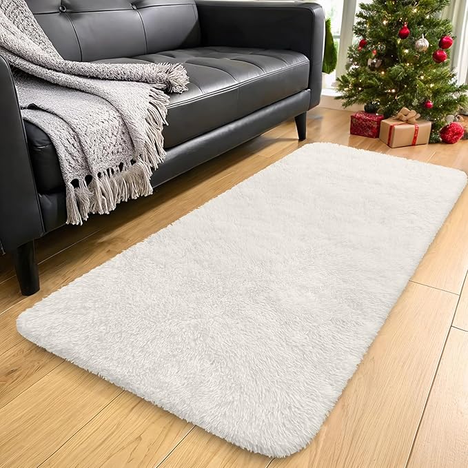 OLANLY 2x11 Machine Washable Runner Rugs for Hallway, Soft Fluffy Shaggy Bedside Rugs for Bedroom, Living Room, Indoor Floor Carpet for Kids Girls and Boys, Nursery Rooms, Home Decor Aesthetic, Ivory