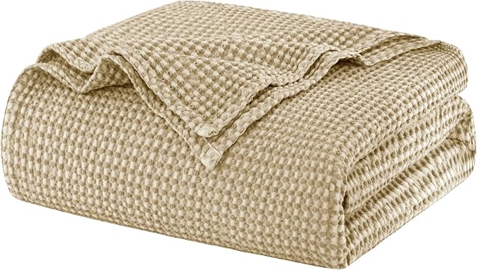 Talasily 100% Cotton Blanket Twin XL Size for Bed - Spring and Summer Cooling Lightweight & Breathable Bedding -Soft Waffle Weave Christmas Blanket, Machine Washable,Warm Brown,66x90 Inches