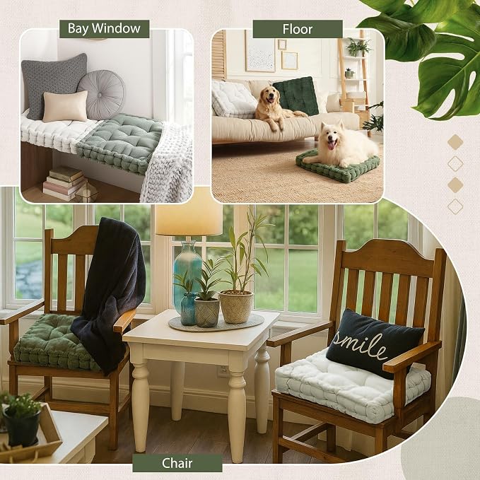 Jerify 4 Pcs Floor Pillow Cushions Large Round Square Large Meditation Floor Pillow for Classroom Adult Meditation Picnic Party Seating Learning Daycare School (Square 20 x 20,Mixed Green)