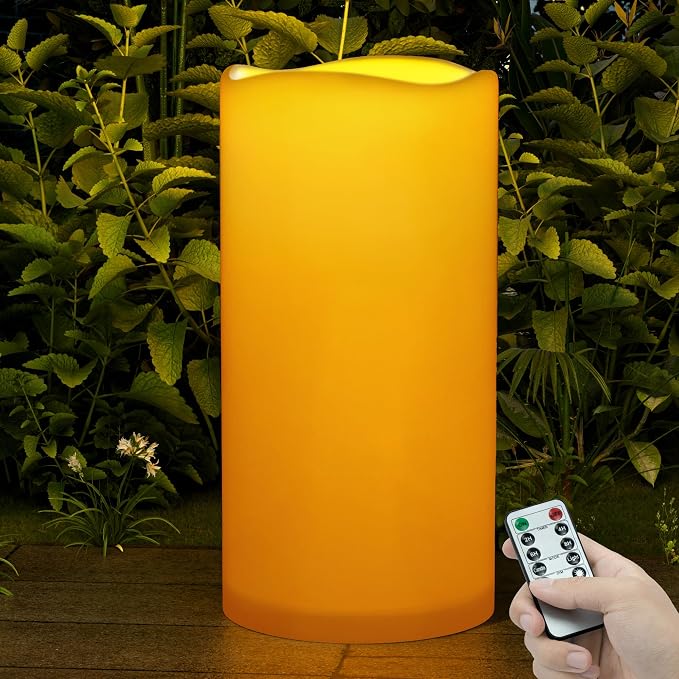 Outdoor Flameless Candles Waterproof: 6" x 12" Extra Large LED Battery Operated Flickering Pillar Candles with Timer Remote Control Fake Tall Plastic Electric Candles for Porch Laterns Patio