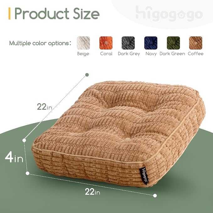 HIGOGOGO Floor Pillow Cushion for Adults, Meditation Cushion Pillow, Blended Corduroy Cover, Large Square Floor Sitting for Tatami Living Room or Yoga, 2Pack, Coffee