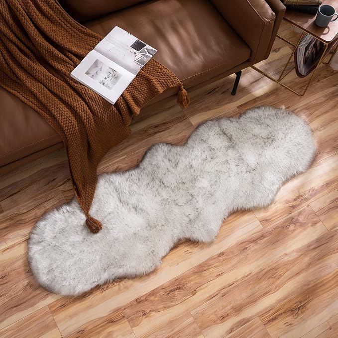 MIULEE Luxury Super Soft Fluffy Area Rug Faux Fur Sheepskin Rug Decorative Plush Shaggy Carpet for Bedside Sofa Floor 2 x 6 Feet, Gradient Grey