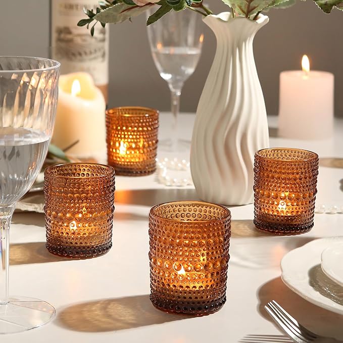 36pcs Amber Votive Candle Holders, 2x2.5in Vintage Glass Small Tea Light Candles Holders for Home Decor, Tealight Candle Holder Decor for Wedding Centerpieces Baby Shower