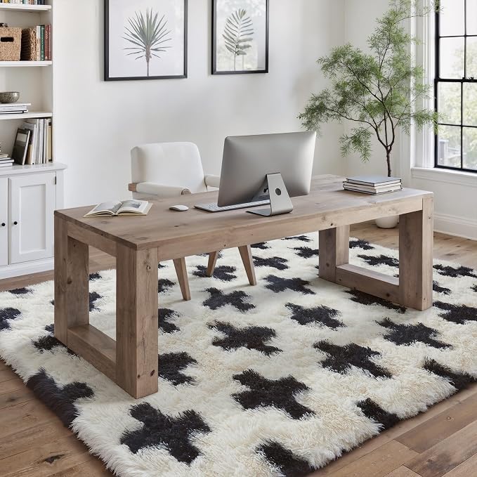 PureCozy Black and White Rug 5x7 for Living Room, Super Soft Modern Shag Rug Washable Fluffy Rugs Indoor Fuzzy Carpet Non-Slip Fluffy Rugs for Bedroom Home Aesthetic Decor