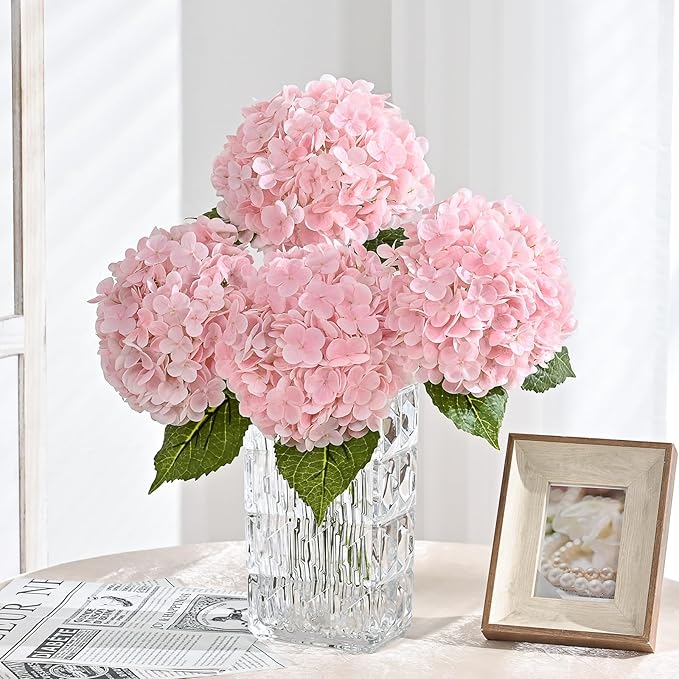 MARTINE MALL 3Pcs 21in Hydrangea Artificial Flowers, Latex Real Touch Hydrangeas Lifelike Large Hydrangea Flowers for Home Decor Party Arrangements Wedding Bouquets Centerpieces (Light Pink)