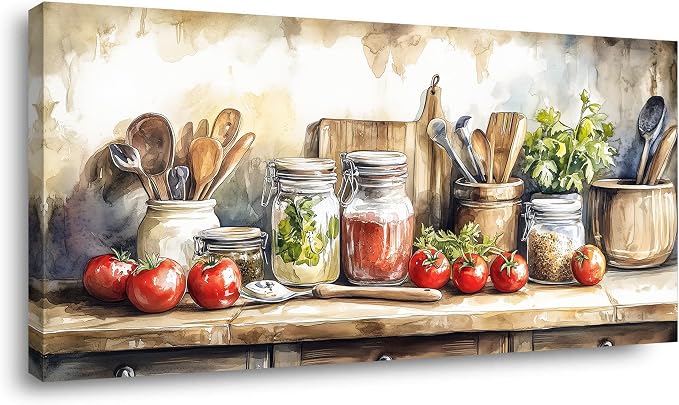 Ggaafet Watercolor Still Life Wall Art for Living Room Canvas Painting Prints Food Tableware Art Deco Vintage Artwork Office Bedroom Kitchen Dining Room Decor Extra Large