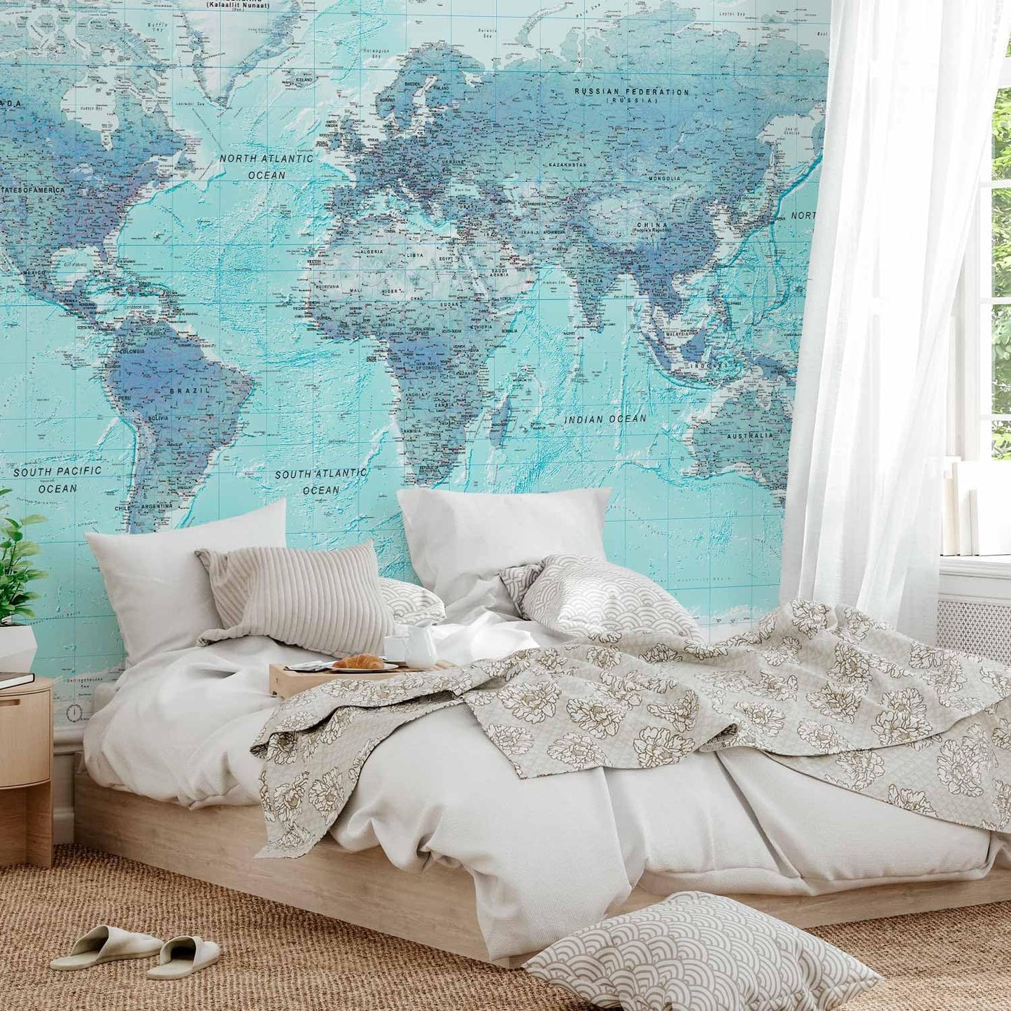 artgeist Premium Wall Mural World Map 157x110 in - XXL Non-Woven Wallpaper Fleece Wall Decor Photo Print Picture Image Design Home Map of The World k-A-0091-a-b