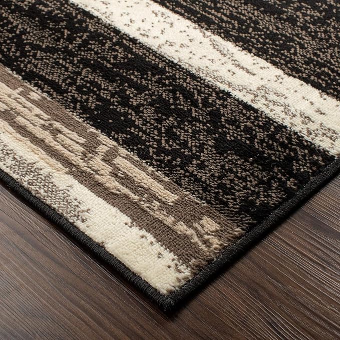 Superior Indoor Area Rug, Jute Backed, Modern Geometric Patchwork Floor Decor for Bedroom, Office, Living Room, Entryway, Hardwood Floors, Rockwood Collection, 8' x 10', Chocolate