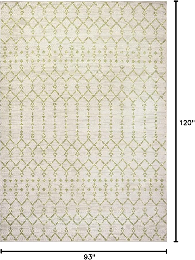 JONATHAN Y Moroccan Geometric Indoor Outdoor Area Rug 8X10 Cream/Green, Ourika Textured Weave for Backyard, Patio, Porch, Easy-Cleaning, High Traffic, Pet-Friendly, Non-Shedding (SMB108M-8)