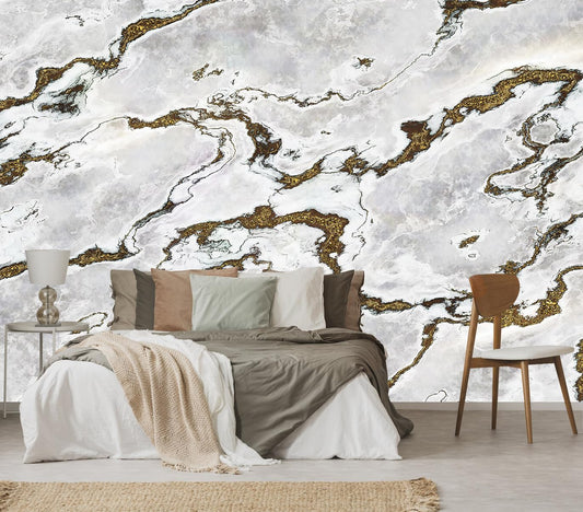 Marble Wallpaper Large Abstract Gold Wall Mural for Bedroom Living Room Office(Not Peel and Stick)