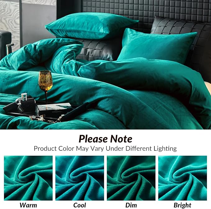 WARMDERN Teal Blue Flannel Velvet Duvet Cover King Size Duvet Cover Bedding Sets, 3pcs Ultra Soft Luxury Textured Modern Crystal Velvet Duvet Covers with Zipper Closure(Teal Blue, King)