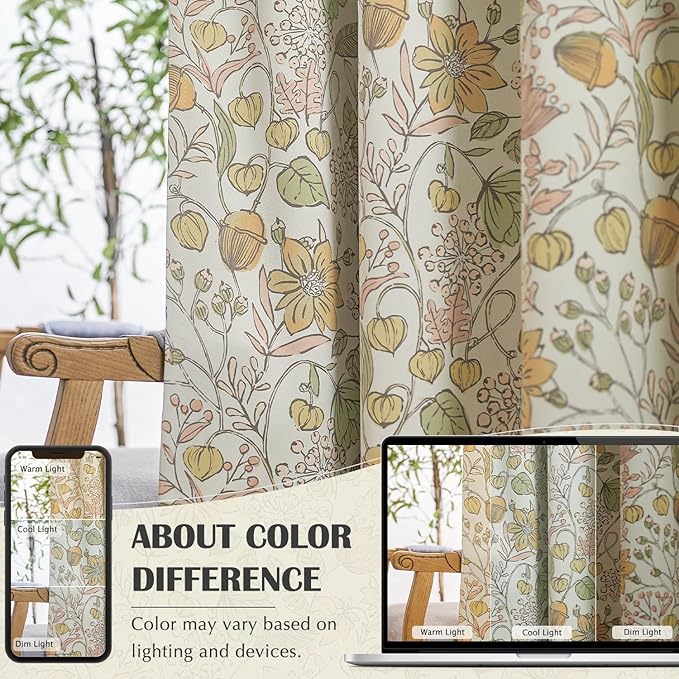 jinchan Nursery Curtains 95% Blackout Yellow Floral Curtains for Girls Room, 63 Inch Length Farmhouse Drapes for Bedroom Living Room Darkening Window Treatment Fall Decor Grommet Top Set of 2 Panels