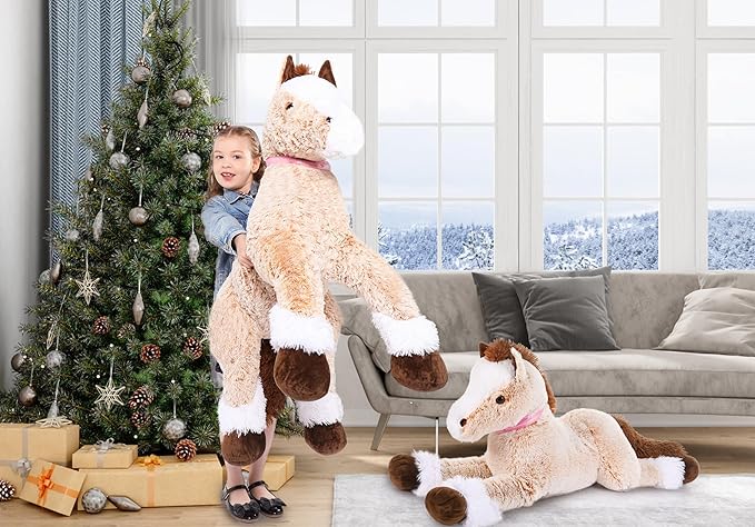 MaoGoLan Large Horse Stuffed Animal, Big Horse Plush Toy for Boy Girl, Ridable Stuffy Pony for Kid, Stuffed Pony Plush Pillow for Baby Shower, Easter Birthday Gifts Party Favor, 33 inches, Brown