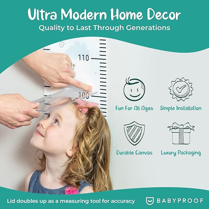 Growth Chart for Kids by Baby Proof - Measuring Height Chart and Kids Decor! Meaningful Memories Through Kid Size Chart Measurement. Pastel Arrows Growth Chart Ruler for Wall with Wooden Keepsake Box