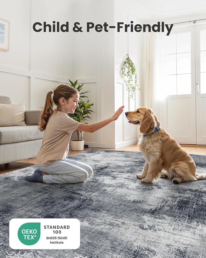 AMADA HOMEFURNISHING 5x7 Area Rugs for Living Room, Modern Abstract Washable Rug Neutral Soft with Non-Slip Backing & Low Pile Kids Rug for Resistant, Bedroom, Nursery Home Office, Grey