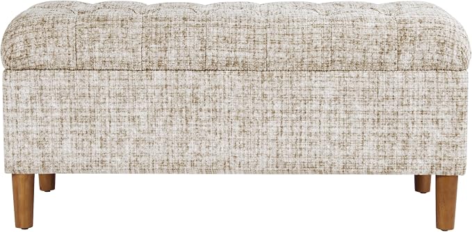 HomePop 40" Ainsley Button Tufted Storage Bench - Cream Textural Woven