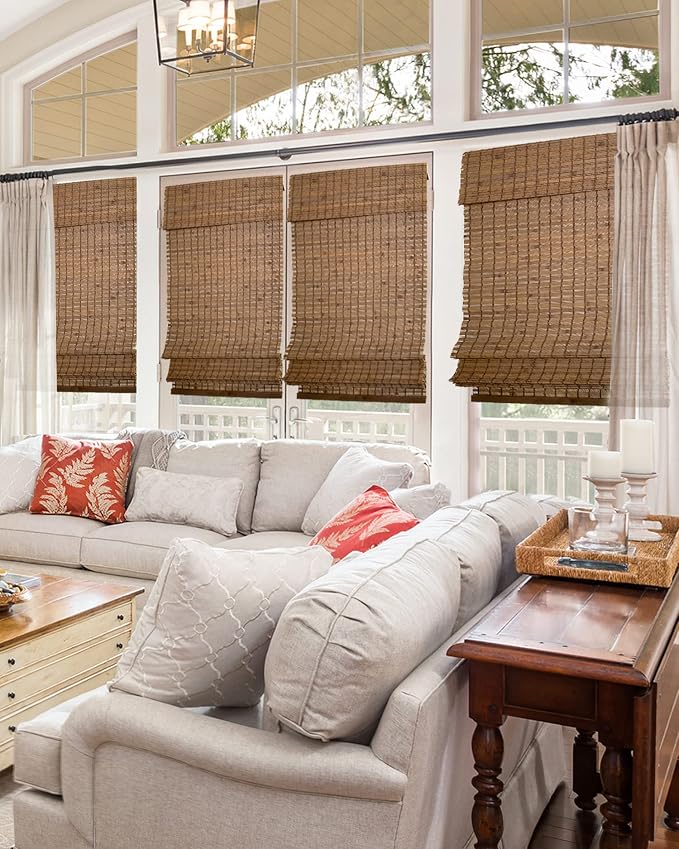 CHICOLOGY Bamboo Roman Shade, Cordless Light Filtering Woven Wood Window Treatment for Living Room, Dining Room, Kitchen & Office, Natural Bamboo Blinds for Boho Coastal Decor, Pinecone, 32"W x 64"H