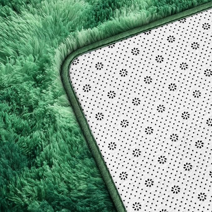 Deerhoo Shag Area Rug, 4 X 6 Tie-Dyed Plush Fuzzy Rugs for Living Room, Ultra Soft Fluffy Furry Rug for Bedroom, Indoor Carpet Nursery Rugs for Kids Room Home Decor, Tie-Dyed Emerald Green