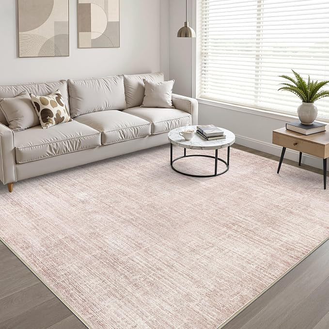 Pink Rug 6x9 Living Room: Washable Large Neutral Rugs Abstract Soft Modern Stain Resistant Indoor Floor Non-Slip Carpet for Nursery Kids Girls Bedroom Playroom Dining Room Under Table