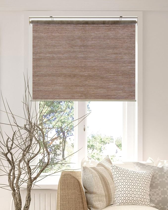 CHICOLOGY Roller Shades , Cordless Blinds , Window Shades for Home , Roller Window Shades , Window Treatments , Door Blinds , Light Filtering Shades , Felton Truffle (Natural Woven) , 48"W X 72"H