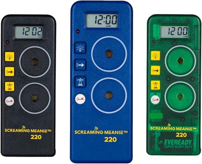 Screaming Meanie 220 Alarm Clock and Timer, Extremely Loud for Deep Sleepers, Multi-Purpose Clock, 3 Sound Levels (with 9v Battery Included) - Blue