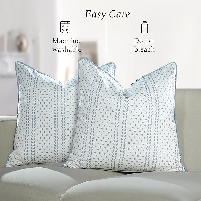 CPC 100% Cotton Throw Pillow Covers 18x18 Inch, Set of 2 Pink Block Print Pattern Couch Pillow, Cute Boho Decorative Pillows for Living Room, Bedroom with Hidden Zipper- Misty Grey Tralis