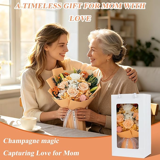 Flowers for Delivery,Preserved Flowers Bouquets – 4 Eternal Champagne Roses that Last 2-3 Years,Mothers Day Gifts for Mom,Grandma, Wife, Forever Flowers for Birthday,Valentines,Anniversary,Home Decor