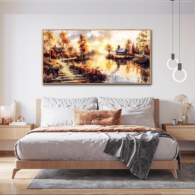 XIGUANGART Landscape Wall Art, Nature Wall Decor,Large Rustic Painting Wall Art Farmhouse Picture for Living Room Vintage Home Bedroom Decoration Modern art Framed Artwork Cottage Wall Decor 20x40inch