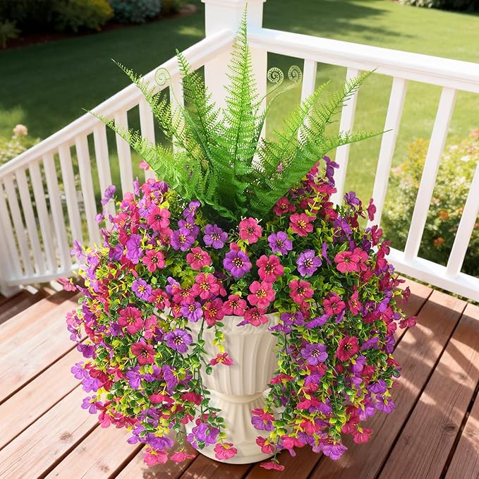 ZFProcess Artificial Fake Hanging Flowers for Outdoors, Silk Daisy with Articial Boston Ferns Plants Set, Realistic Spring Fake Outdoor Flowers UV Resistant Porch Patio Yard Decor