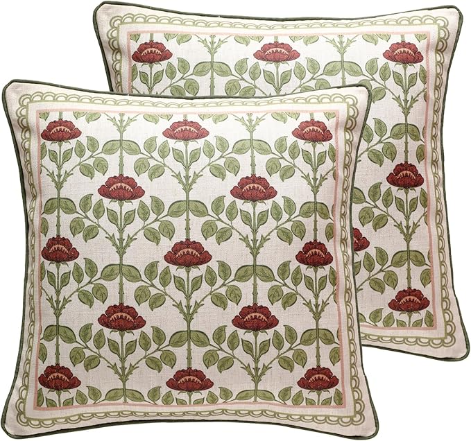 ISAENNE Elegant French Linen Throw Pillow Cover,Set of 2,18"x18"-Estonia D | Designer Vintage Square Pillow Cover,Concealed Zipper Design,Floral Pattern,Sofas,Bedroom,Living Room,Lounge Chairs