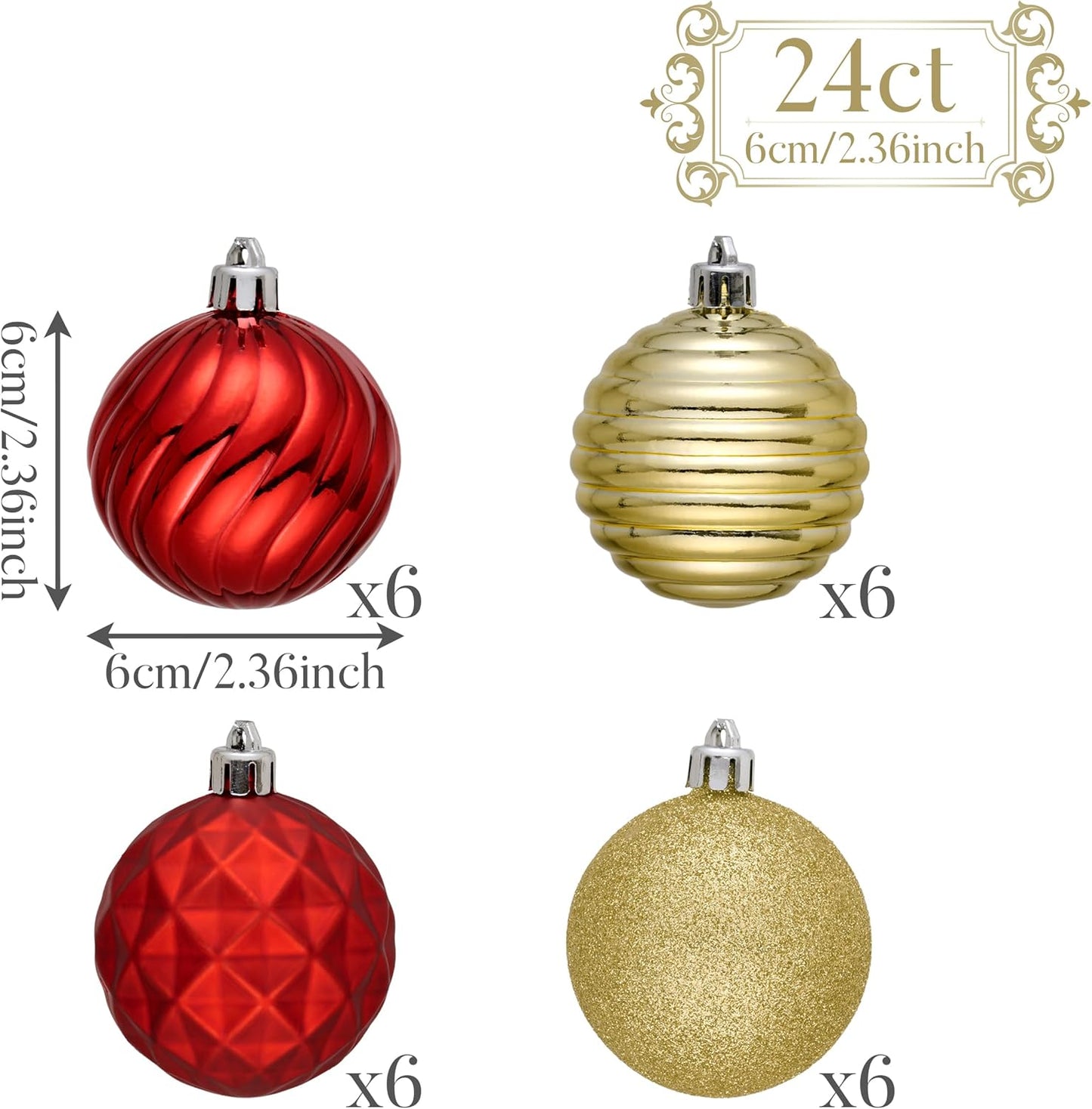 Valery Madelyn Christmas Ornaments Tree Decorations Set for Fall Halloween, 24ct Red Gold Shatterproof Ball Ornaments, 2.36" Hanging Ornament Bulk for Xmas Holiday Party Decor