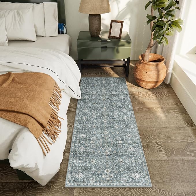 Machine Washable Hallway Runner Rug: 2'x6' Kitchen Rugs Soft Non-Slip Low Pile Vintage Boho Carpet Runners for Indoor Entryway Kitchen Bedside Bedroom Bathroom Farmhouse Decor