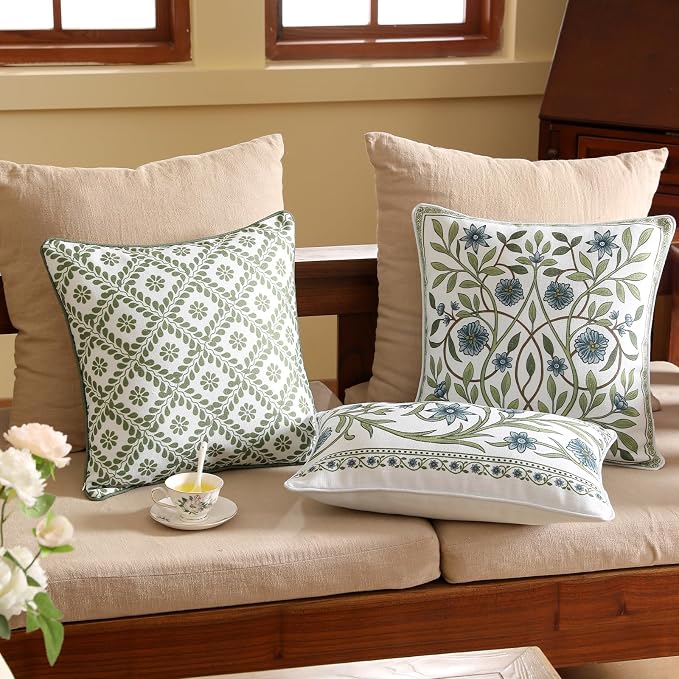 ISAENNE Designer Linen Throw Pillow Cover,Set of 2,20"x12"-Mosella D | Vintage Elegant Rectangle Decor Pillow Cover,Concealed Zipper Design,Floral Pattern,Sofa,Bedroom,Living Room,Lounge Chairs