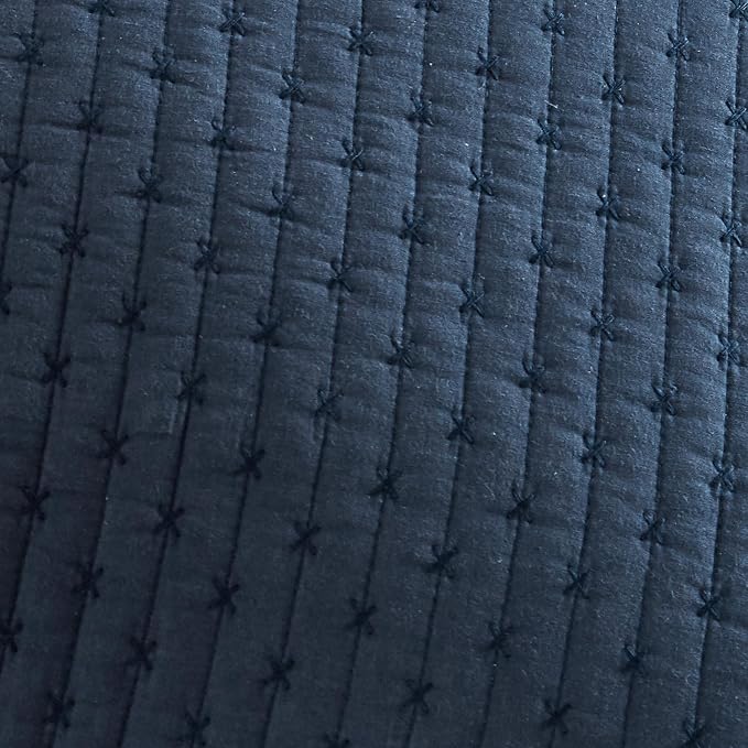 Levtex Home Cross Stitch Reversible King/Cal King Quilt Set (106x92in) and 2 Pillow Shams (36x20in) - Stitch Texture - Navy - Cotton King Size Quilt Bedding Set - Lightweight Soft Pre-Washed