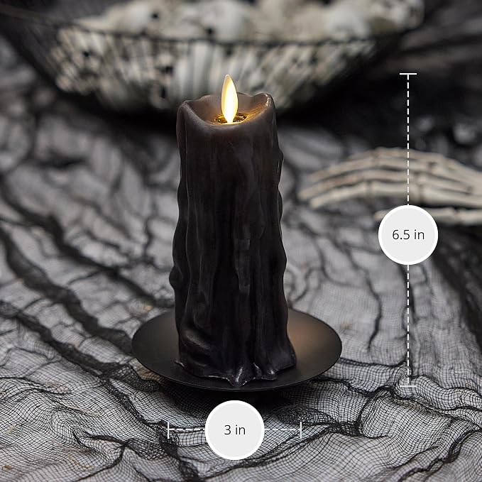 Luminara Heavy Wax Drip Flameless LED Candle, Black 2.5" x 6.5", Timer Function, Real Wax Pillar, Battery Operated Unscented Safe, Long-Lasting