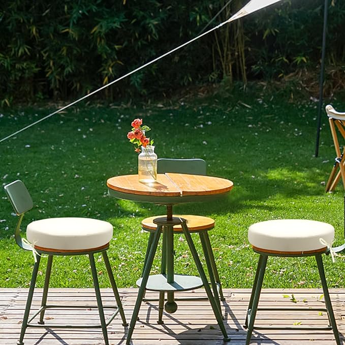 SK Studio Round Outdoor Chair Cushions for Patio Furniture, Set of 4 Waterproof Patio Chair Cushion with Adjustable Ties for Garden Sofa Couch, White, 20"x20"x2"