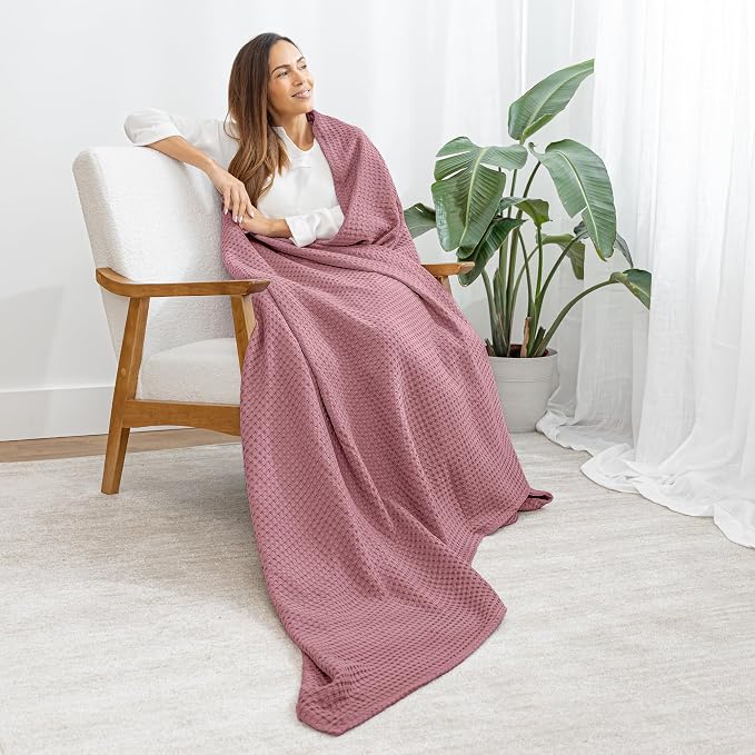 Comfy Cubs Waffle Blanket Twin, 90" x 66" - 100% Cotton Lightweight Breathable Bed Blanket - Soft Textured Thermal Weave for All Seasons – Decorative Cozy Layer for Couch, Sofa, or Bed - Mauve