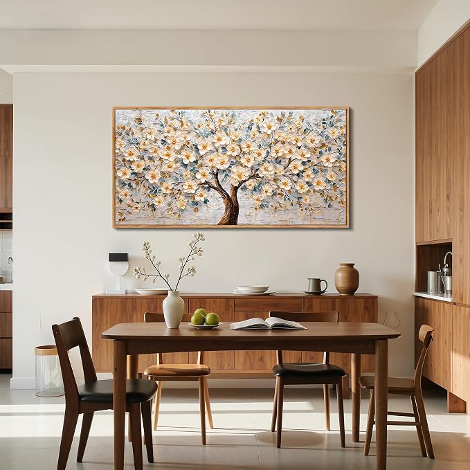 imjiayu Tree of Life Wall Art, Extra Large Wall Art, Abstract Art Wall Decor, Cherry Blossom Tree Framed Art, Neutral Floral Nature Prints, Rustic Paintings for Living Room Dining Room Office 29"x57"