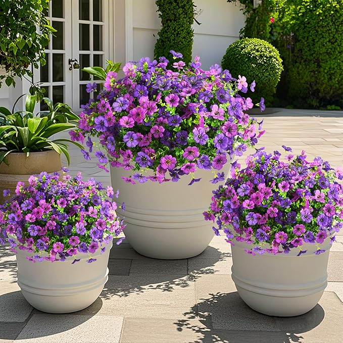 ZFProcess Artificial Flowers Faux Plants Outdoor Fake Flowers Spring Decor,12 Bundles Realistic Plastic Plant Colorful Daisy UV Resistant for Porch Patio Home Yard Garden Window Box Pot Planters