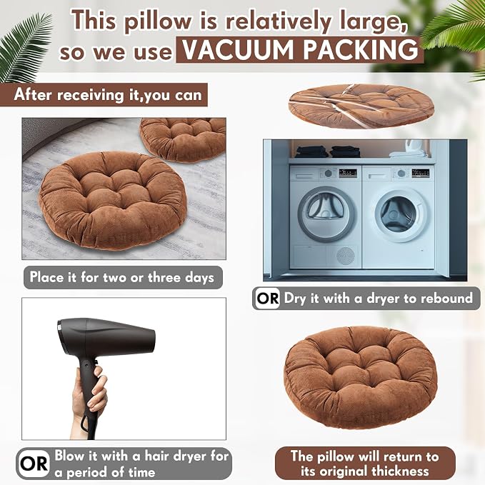 Jerify 6 Pcs Floor Pillow Cushions Large Round Square Large Meditation Floor Pillow for Classroom Adult Meditation Picnic Party Seating Learning Daycare School (Round,Brown)