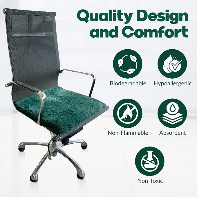 Natural Sheepskin for Bed Sores and Skin Irritation | Auckland 100% Real Medical Sheepskins with Non-Slip Back for Pain Relief and Discomfort, Wool Seat Pad, Emerald, 24 in. x 72 in.
