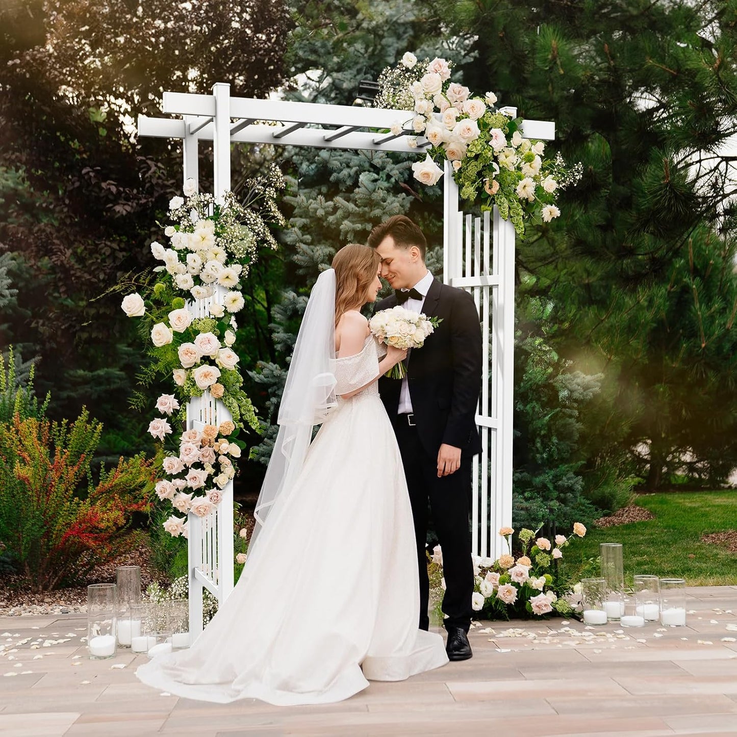 VINGLI Garden Arbor, PVC Wedding Arch for Ceremony Party, Garden Trellis for Climbing Plants Outdoor, Arch Backdrop Stand for Garden, Backyard, Lawn, Wedding